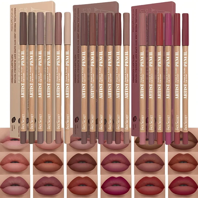 Velvet Matte Lip Liner Set — 6 Shades, Smooth & Long-Lasting